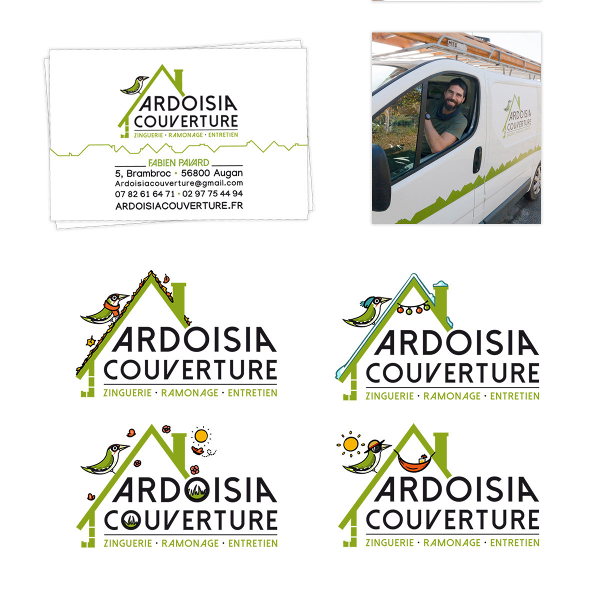 Logo et supports de communication pour Ardoisia, entreprise de couverture Nepsie - graphiste Illustratrice Tours et Amboise
