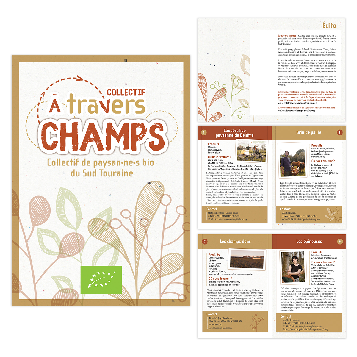 Plaquette de présentation d'A travers Champs - groupement d'agriculteurs et agricultrices en indre et loire Nepsie - graphiste Illustratrice Tours et Amboise