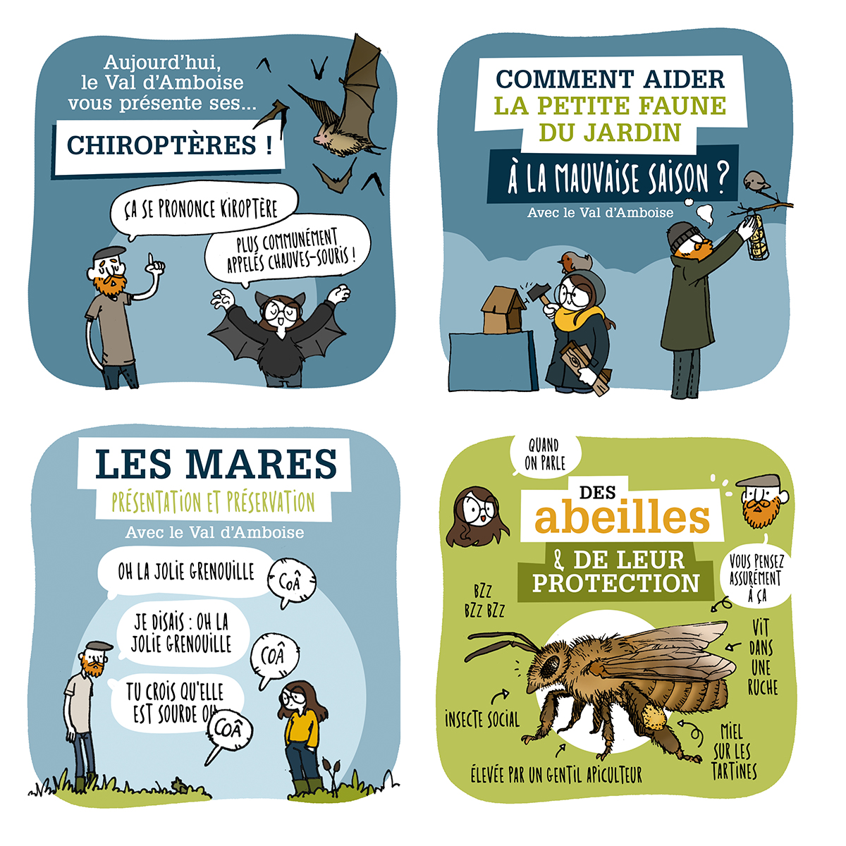 Création de bande dessinée strip Au fond du troup pour la communauté de communes du Val d'Amboise dans le cadre de l'ABIC Nepsie - graphiste Illustratrice Tours et Amboise